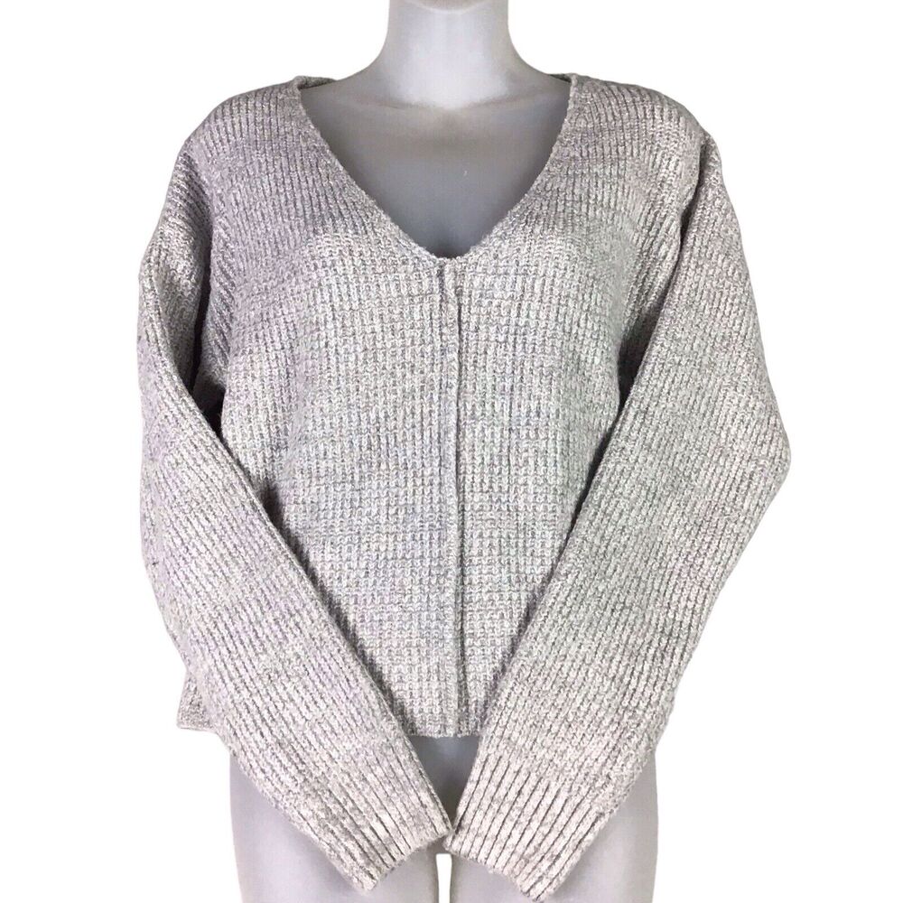 BP Women’s Large Gray V-Neck Ribbed Pullover Sweater Drop Shoulder NWT